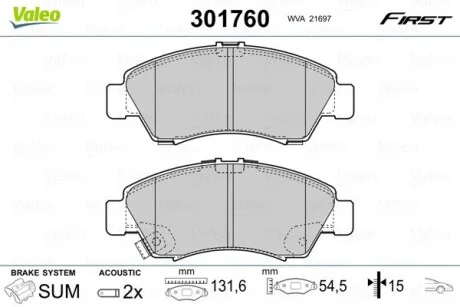 Тормозные колодки дисковые HONDA Civic/Jazz/Logo "1,2-1,6 "F "91-08 Valeo 301760