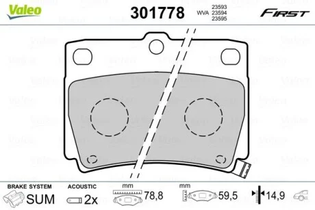 Тормозные колодки дисковые MITSUBISHI PajeroSport "2,5-3,0 "98>> Valeo 301778