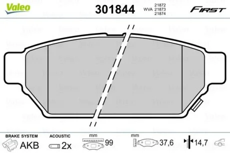 Тормозные колодки дисковые MITSUBISHI/PROTON Carisma/Lancer/Mirage/Colt/Persona "1,3-1,8 "R "91-06 Valeo 301844