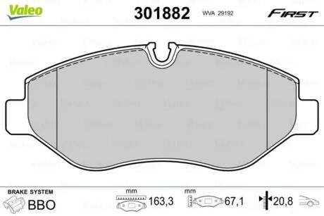 Тормозные колодки дисковые MB/VW Sprinter/Viano/Vito/Crafter "1,8-3,7 "F "03>> Valeo 301882