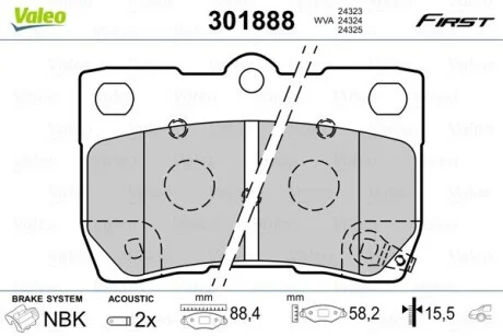 Тормозные колодки дисковые LEXUS GS/IS "2,2-4,3 "R "05-13 Valeo 301888
