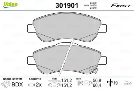 Тормозные колодки дисковые HONDA CR-V "1,6-2,2 "F "07>> Valeo 301901