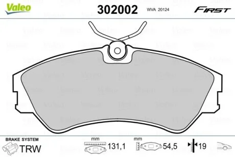Тормозные колодки дисковые VW Transporter "F "90-03 Valeo 302002
