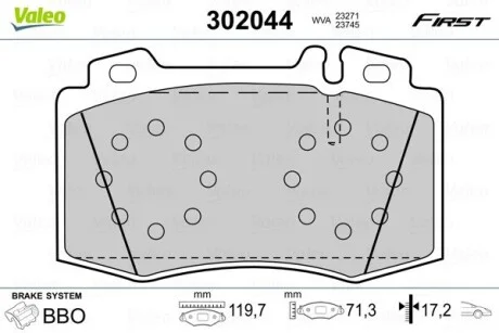 Тормозные колодки дисковые MERCEDES C-Class/CLK/CLS/E-Class/S-Class/SL/SLK "1,8-6,0 "F "92-12 Valeo 302044
