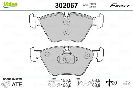 Тормозные колодки дисковые BMW/MG 3(E46)/X3(E83)/Z4(E85,86)/180/190/260 "2,0-4,6 "F "99-11 Valeo 302067