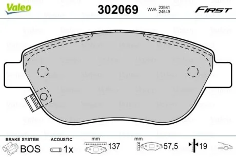 Тормозные колодки дисковые OPEL Corsa D "1,3 "F "06-14 Valeo 302069