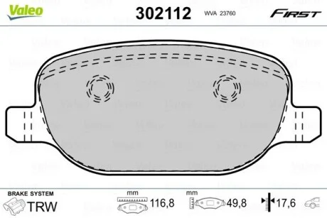 Тормозные колодки дисковые ALFA/LANCIA 159/Brera/Spider/Thesis "1,8-3,2 "R "02-14 Valeo 302112