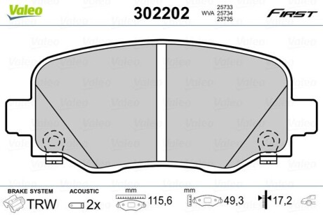 Гальмівні колодки дискові FIAT/JEEP 500X/Renegade "1,3-2,0 "R "14>> Valeo 302202 (фото 1)