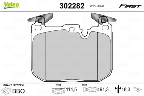 Тормозные колодки дисковые BMW 1/2/3/4 "F "11>> Valeo 302282