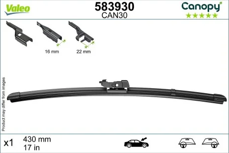 Склоочисник VALEO / безкаркасний / 430 мм / Valeo 583930