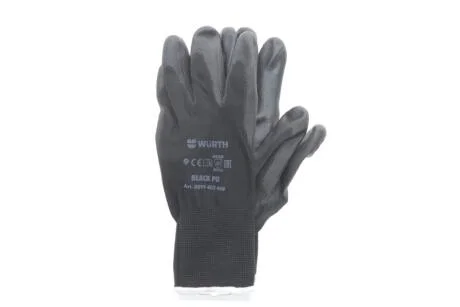 Рукавиці захисні Black PU, поліестер, покриття поліуретан, пара, р.9, RED LINE Wurth 0899402409