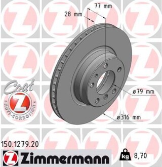 Тормозной диск ZIMMERMANN 150127920