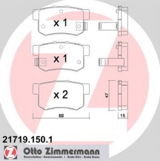 Тормозные колодки дисковые ZIMMERMANN 217191501 (фото 1)