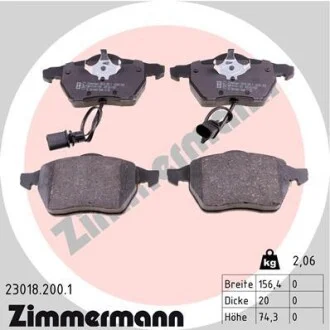 Тормозные колодки передние Audi A6 1.8-2.8 97- VW Pa ZIMMERMANN 230182001