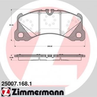 Гальмівні колодки передні VW Touareg c 2010 / Porsche ZIMMERMANN 250071681