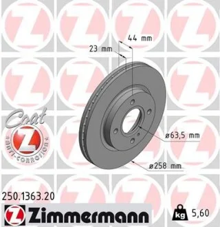 Диск гальмівний перед FORD FIESTA 08- ZIMMERMANN 250136320