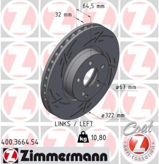 Диск гальмівний Black Z лівий ZIMMERMANN 400366454