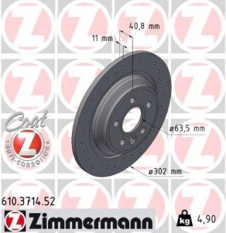 Диск гальмівний Volvo S60 Ii, S80 Ii, V60 I, V70 Iii, Xc70 Ii Ford Focus Iv 1.5-4.4 03.06- ZIMMERMANN 610.3714.52